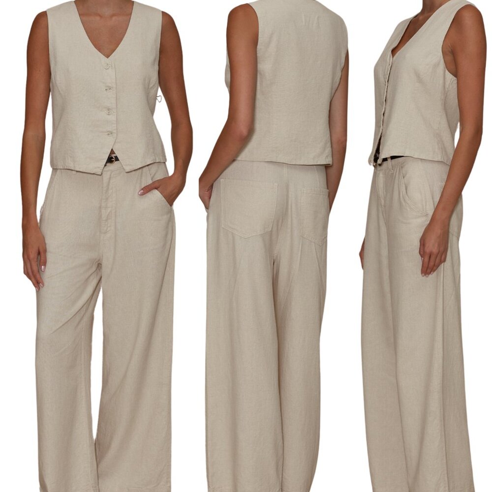LINEN JOPLIN WAISTCOAT WOMEN"S VEST SAND